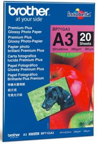 BROTHER Бумага Premium Plus Glossy Photo Paper, глянцевая, A3 (297 x 420 мм), 260 г/кв.м (20 листов) (BP71GA3)